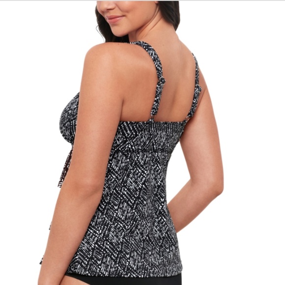 NWT Swim Solutions Women's Printed Triple Tier Tankini Top - Black/White - Picture 2 of 3